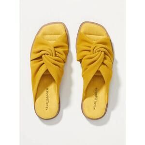 Kelsi Dagger Brooklyn Suede Knot Twist Sandals in Mustard Yellow Women's Size 10
